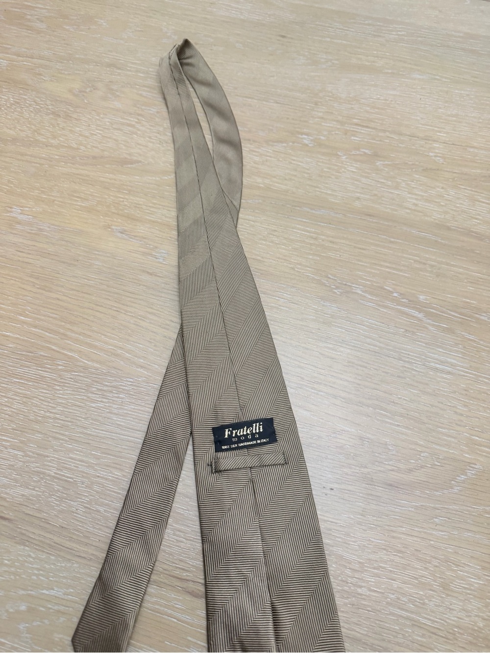 Men's Taupe Herringbone Silk Tie — Elegant Neutral Tie - Picture 6 of 8
